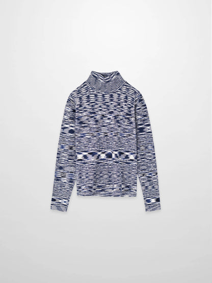 Abstract Stripe Knit Turtleneck-Navy
