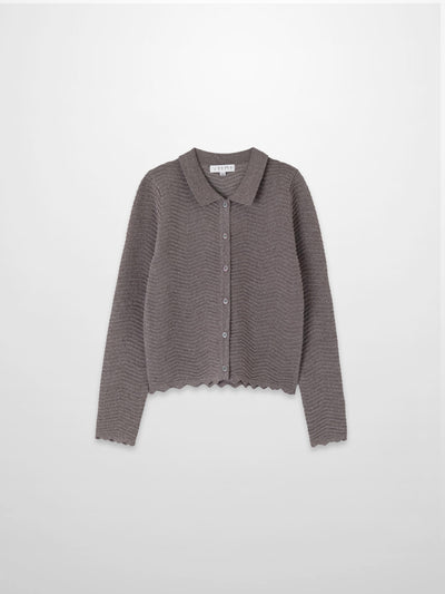 Wave Knit Cardigan-Heathered Brown