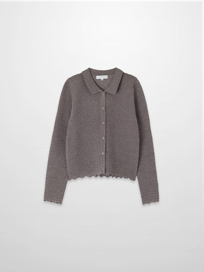 Wave Knit Cardigan-Heathered Brown