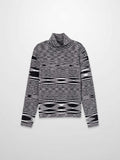 Abstract Stripe Knit Turtleneck-Black
