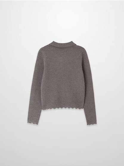 Wave Knit Cardigan-Heathered Brown