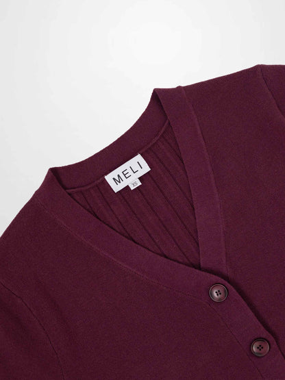 Back Wide Ribbed Cardigan Sweater-Burgundy