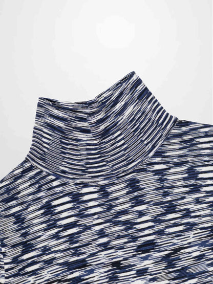 Abstract Stripe Knit Turtleneck-Navy