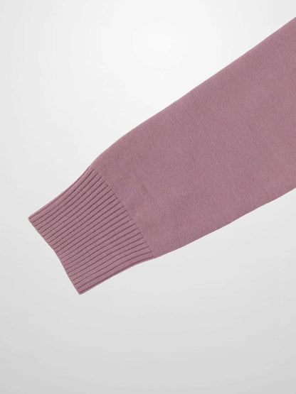 Velvet Detail Pointelle Crew Cardigan-Pink/Burgundy