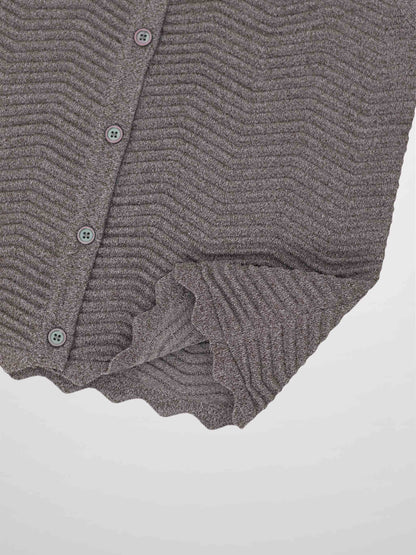 Wave Knit Cardigan-Heathered Brown
