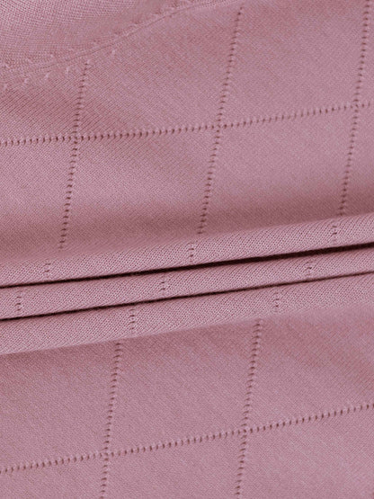 Velvet Detail Pointelle Crew Cardigan-Pink/Burgundy