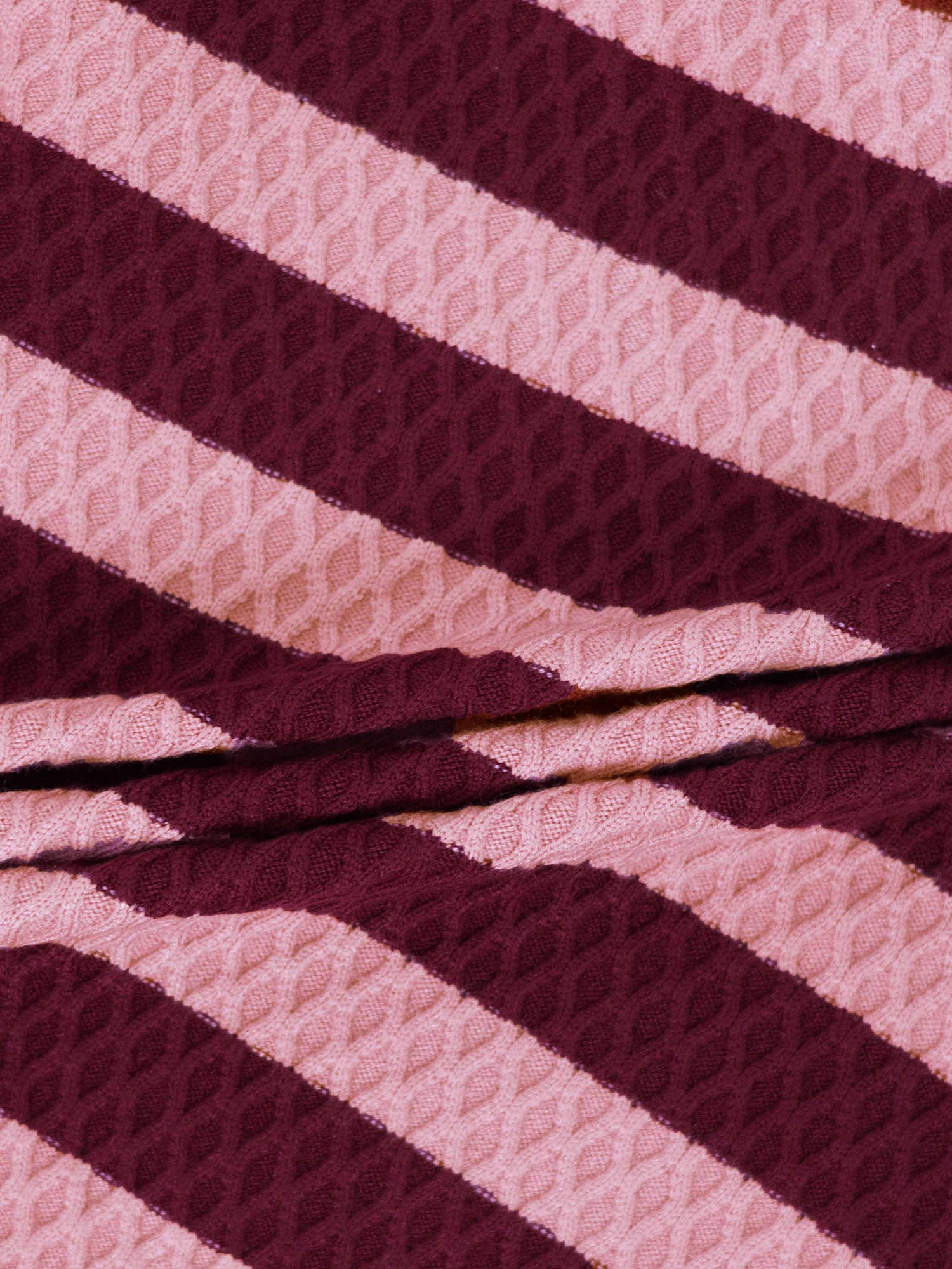 Laced Ruffle Collar Striped Sweater-Burgundy/Pink