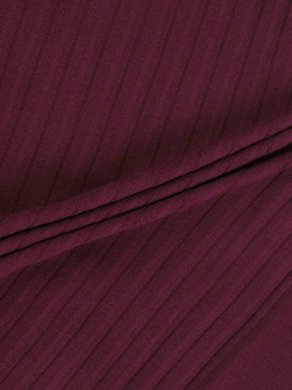 Back Wide Ribbed Cardigan Sweater-Burgundy