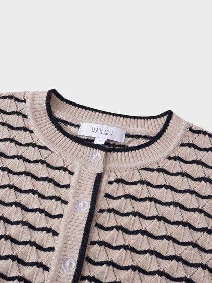 Striped Pointelle Cardigan-Black/Tan