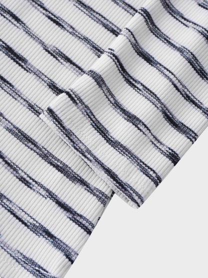 Multi Striped Ribbed Crew-Space Dye Black