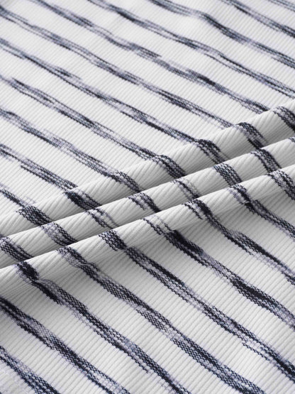Multi Striped Ribbed Crew-Space Dye Black