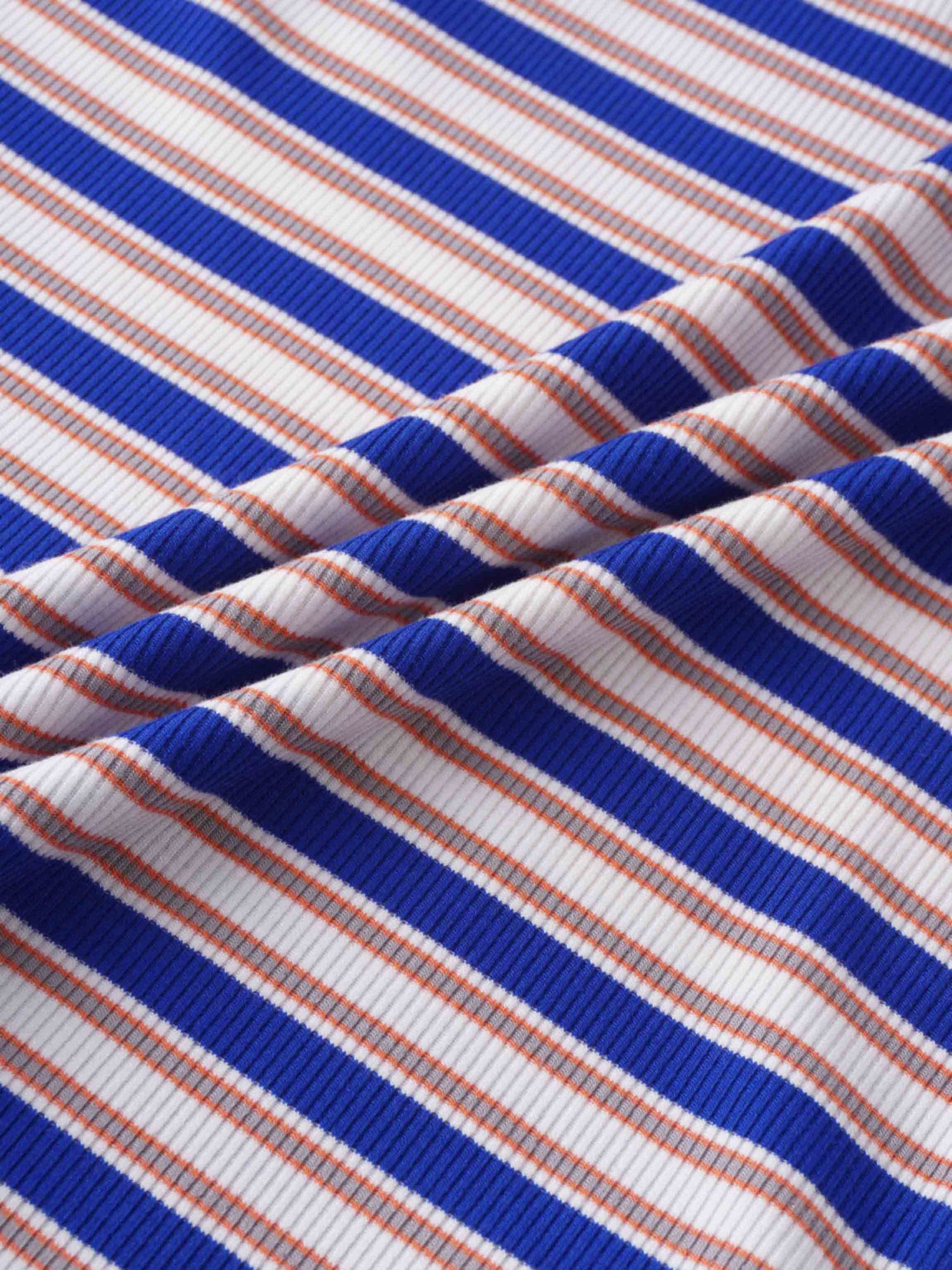 Multi Striped Ribbed Crew-Cobalt Blue/Tan