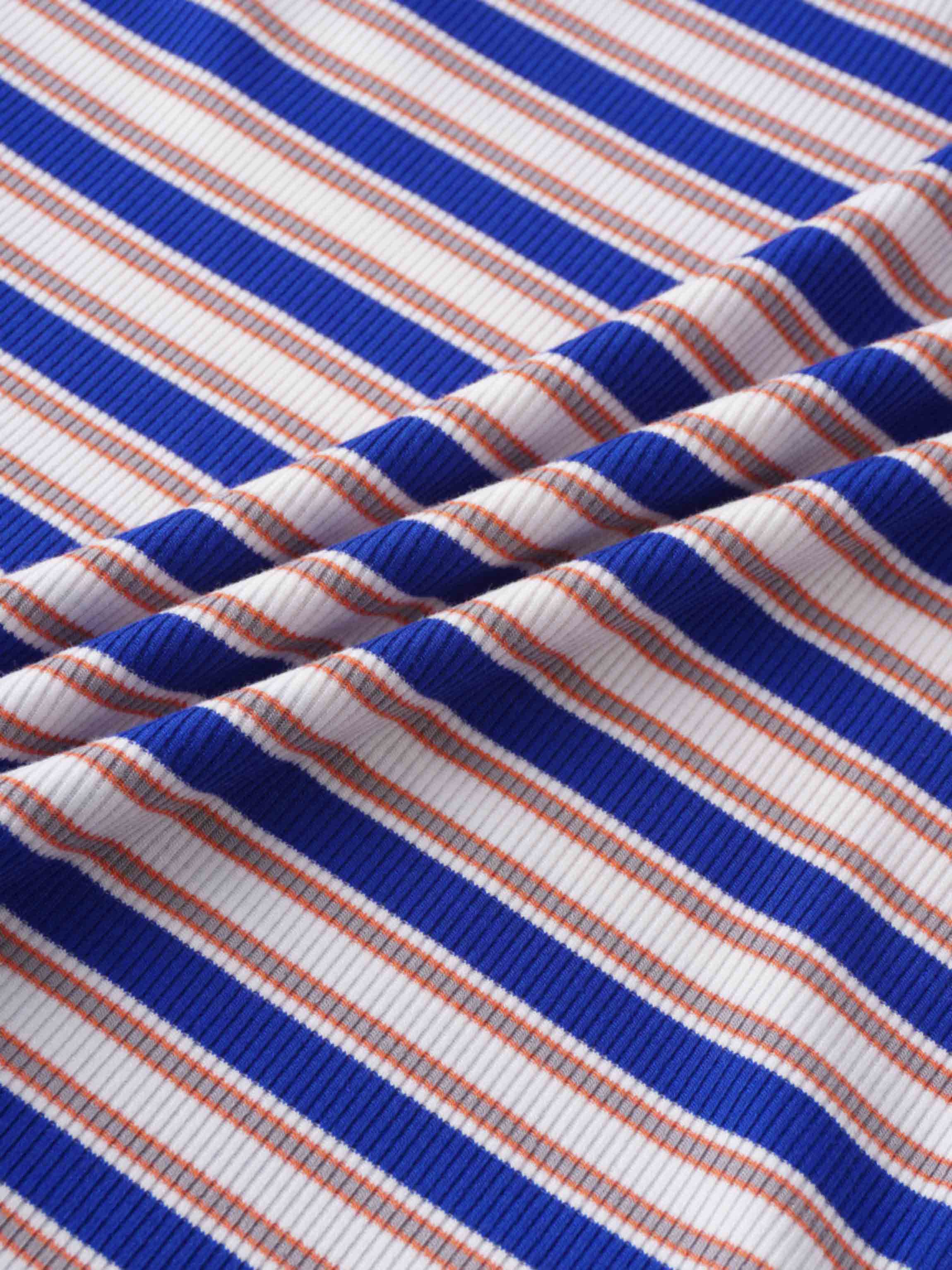 Multi Striped Ribbed Crew-Cobalt Blue/Tan