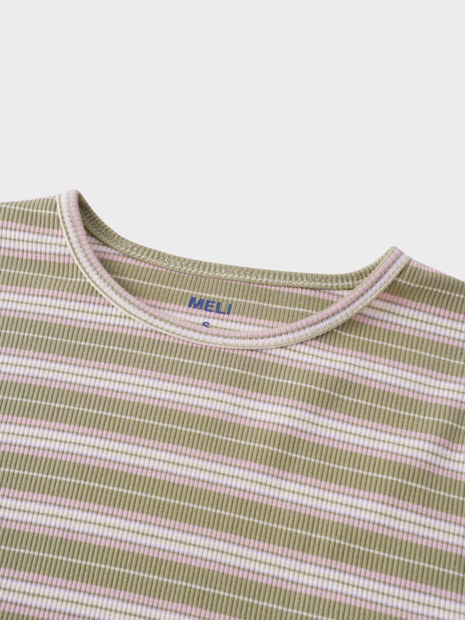 Multi Striped Ribbed Crew-Sage/Pink