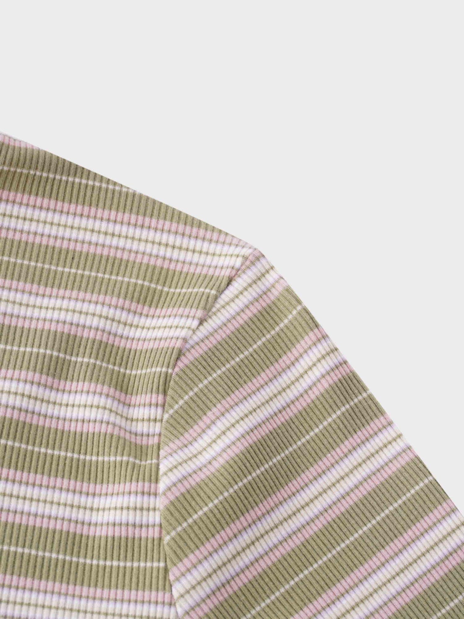 Multi Striped Ribbed Crew-Sage/Pink