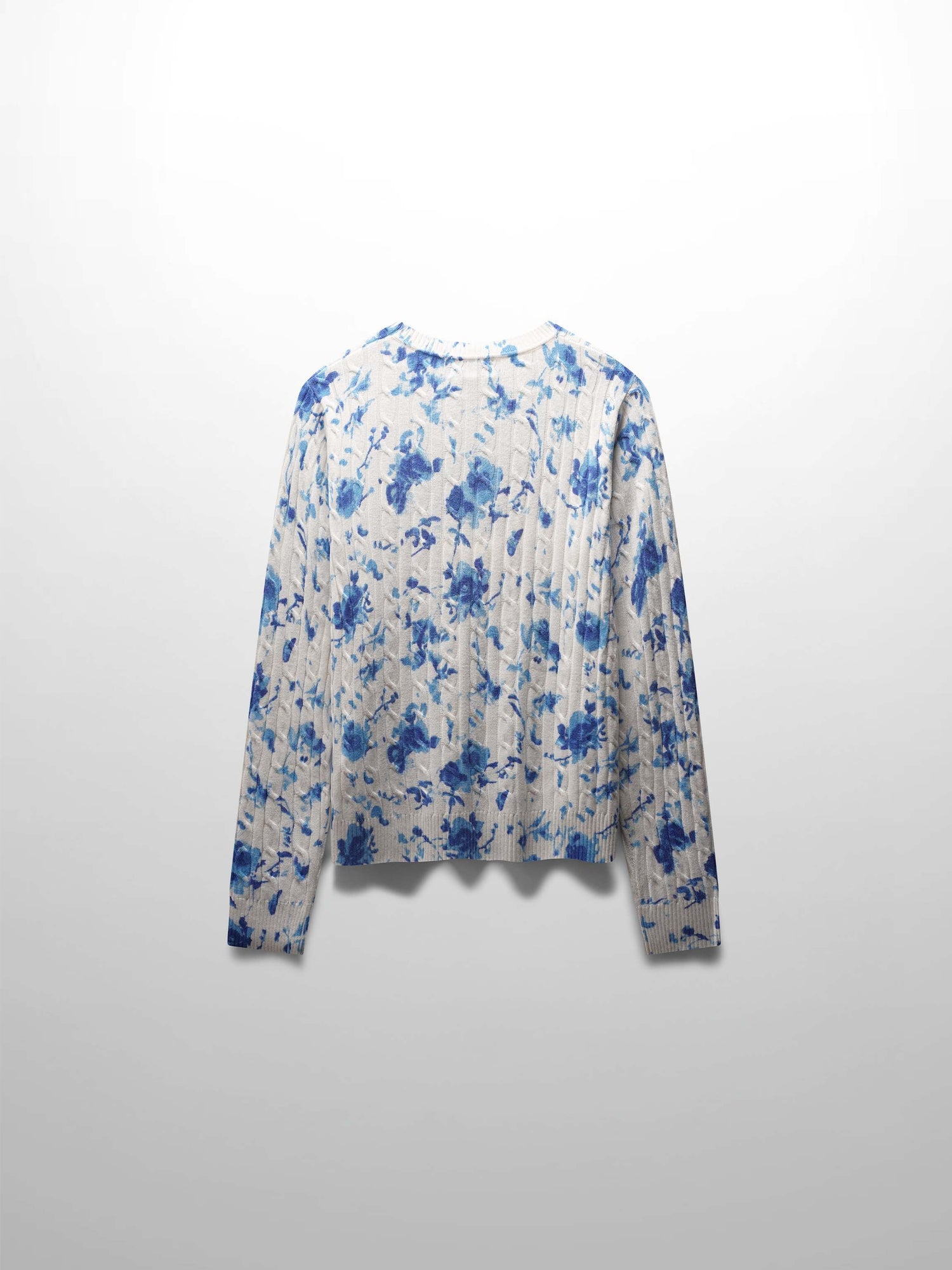 Printed Cable Knit Sweater-Blue Floral