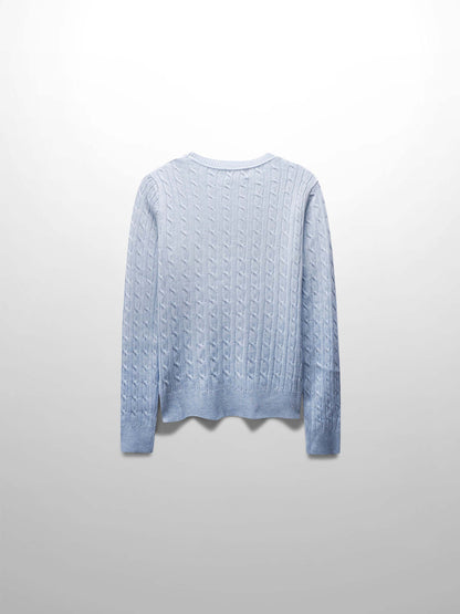 Knit Cable Sweater-Heather Light Blue