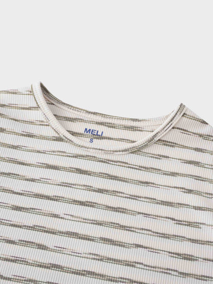 Multi Striped Ribbed Crew-Space Dye Olive