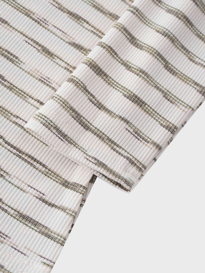 Multi Striped Ribbed Crew-Space Dye Olive
