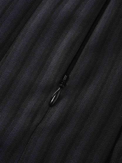 Herringbone Front Pleat Skirt-Grey/Black