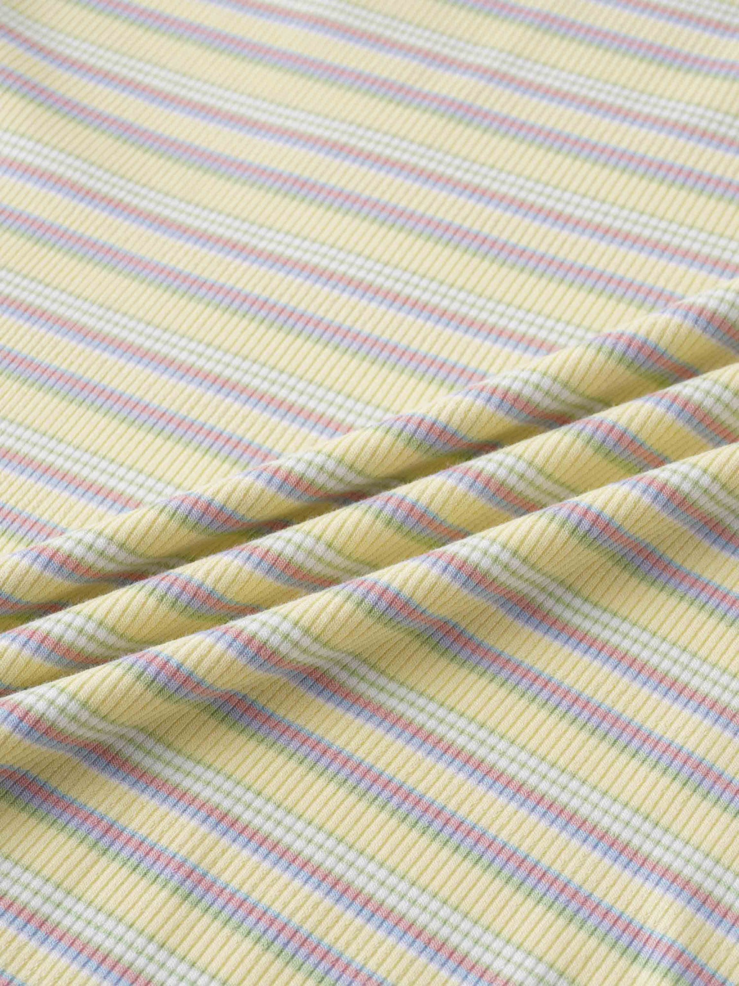 Multi Striped Ribbed Crew-Yellow