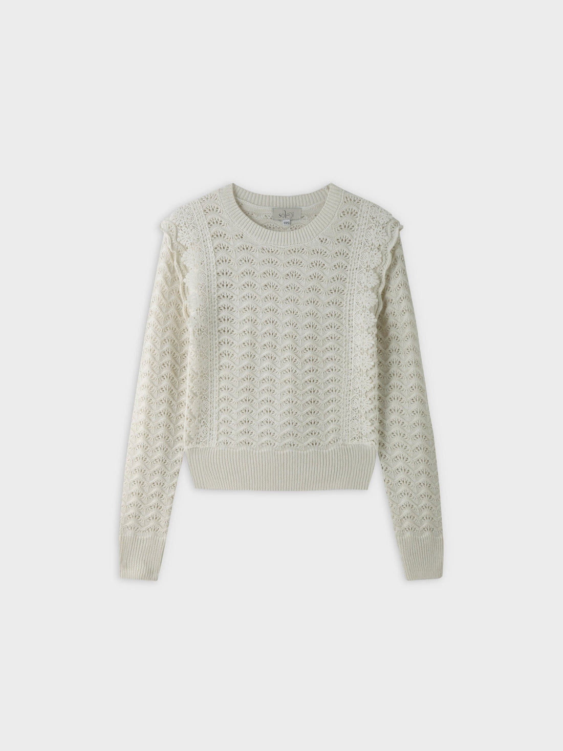 Pointelle Lace Trim Sweater-Cream/Gold