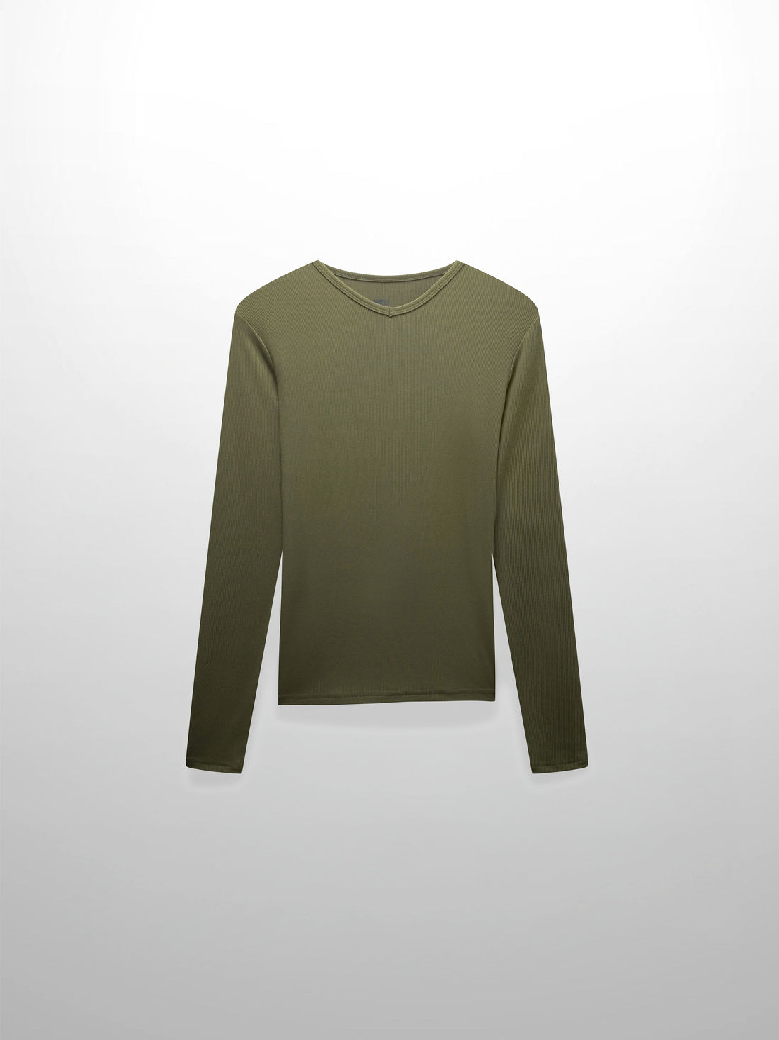 RIBBED HIGH V TEE LS-CAMOUFLAGE GREEN