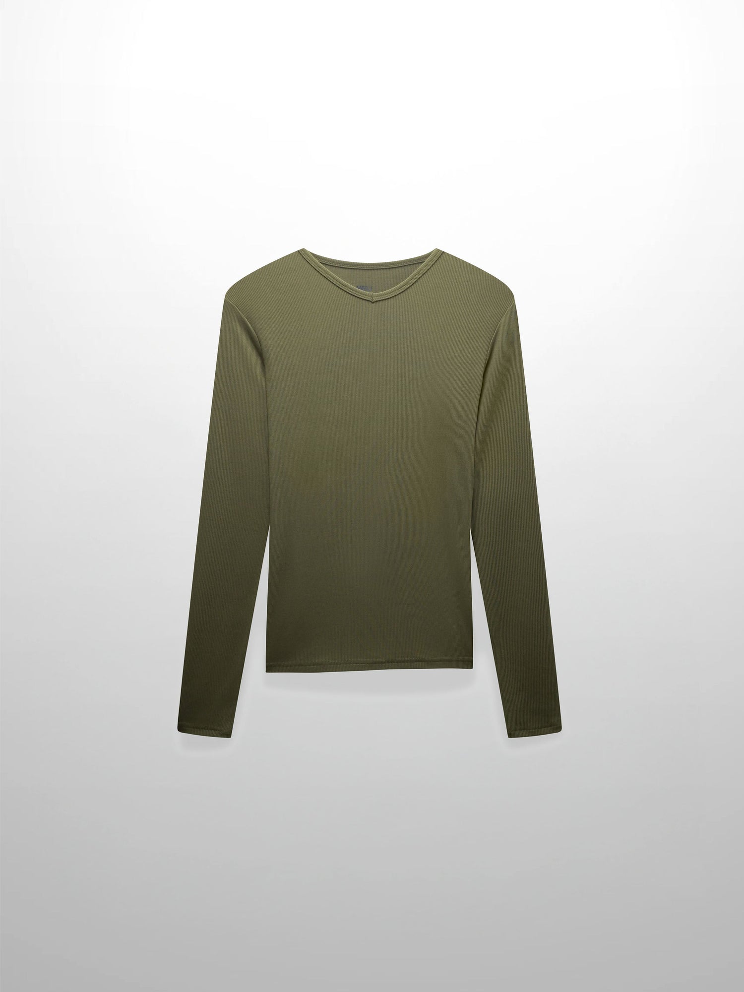 RIBBED HIGH V TEE LS-CAMOUFLAGE GREEN