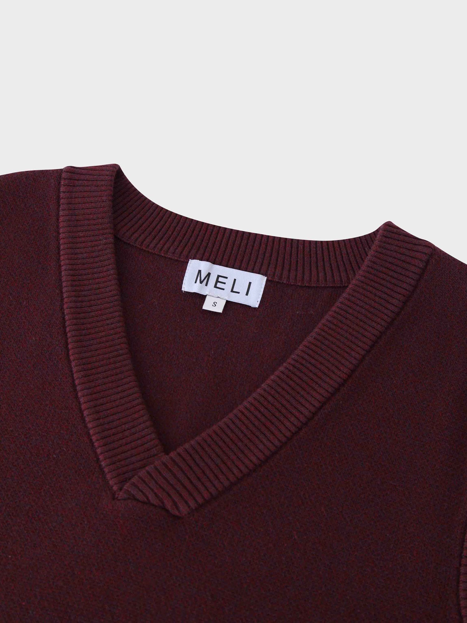 V-Neck Knit Vest-Speckled Burgundy