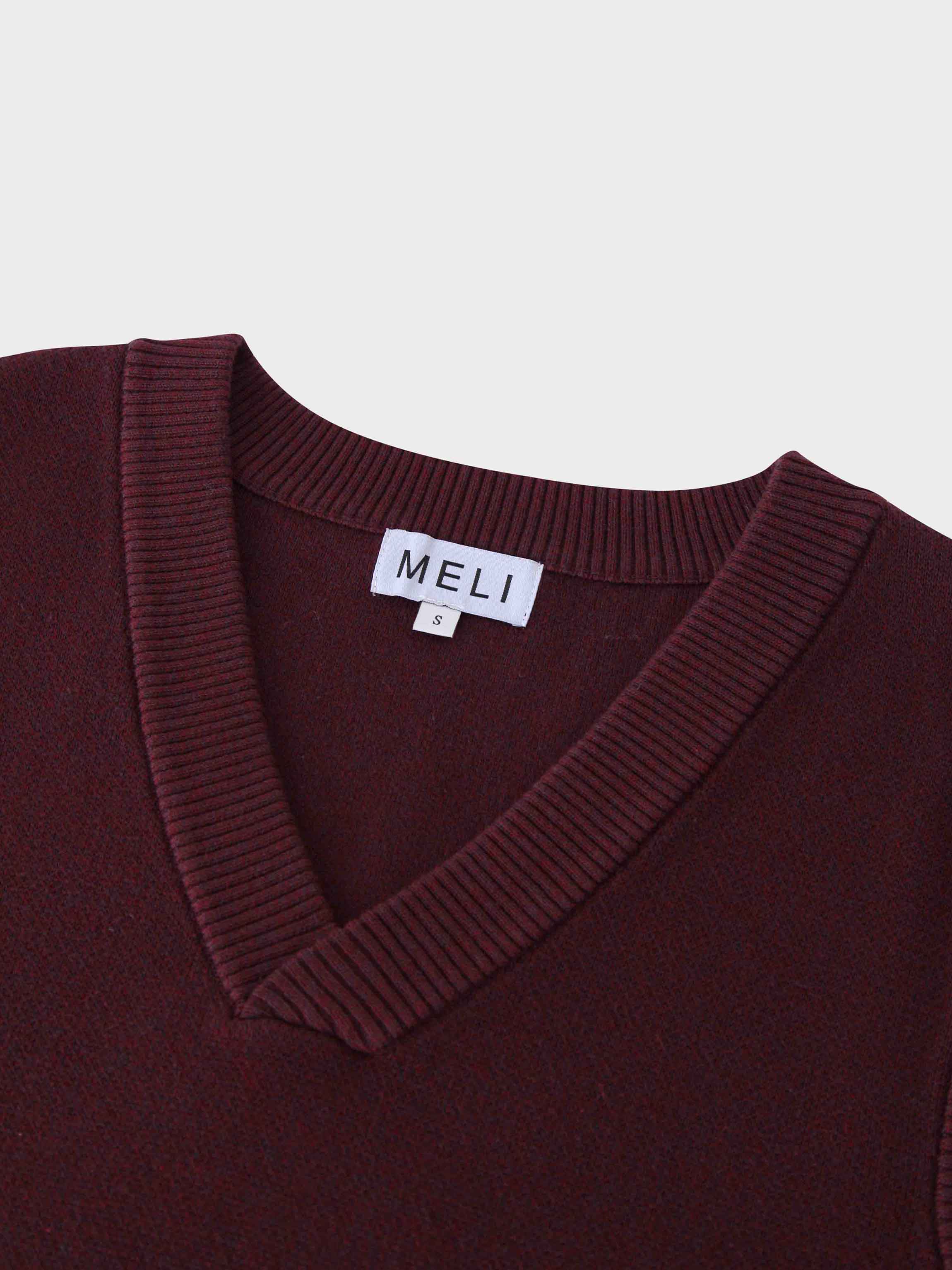V-Neck Knit Vest-Speckled Burgundy