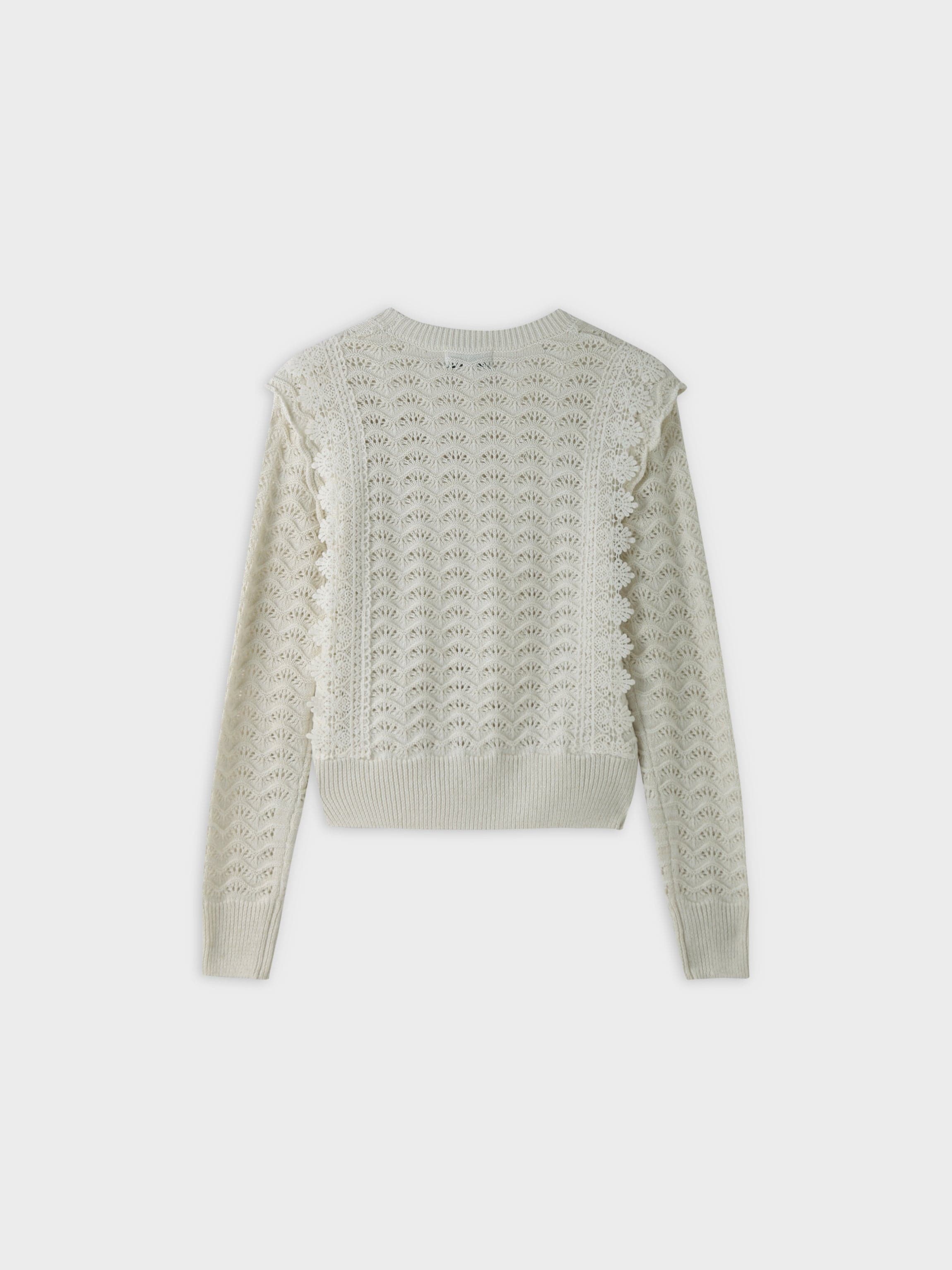 Pointelle Lace Trim Sweater-Cream/Gold