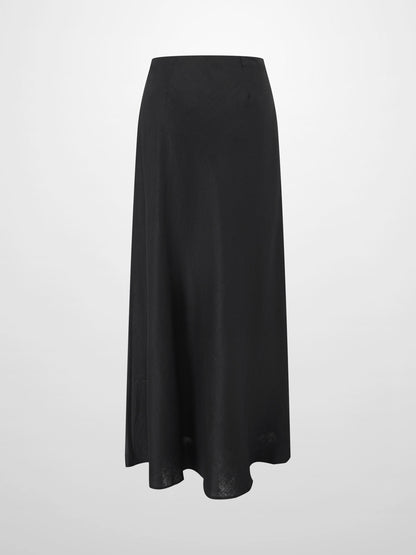 Linen Slip Skirt-Black