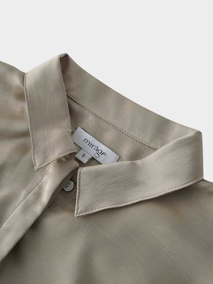 High/Low Faux Satin Crossover Top-Celery Green
