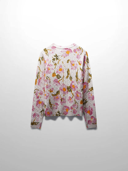 Printed Cable Knit Sweater- Soft Pink Floral