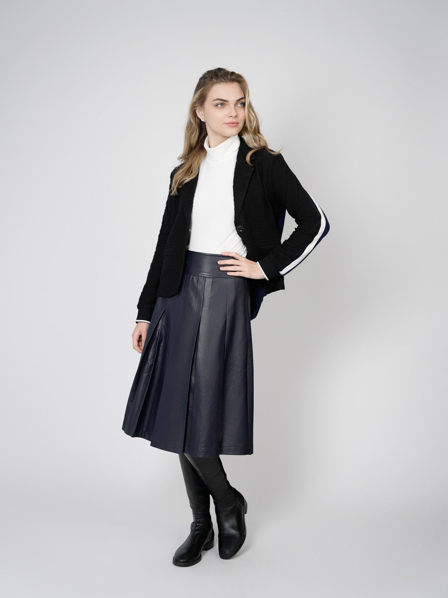 TWO TONE BLAZER-BLACK