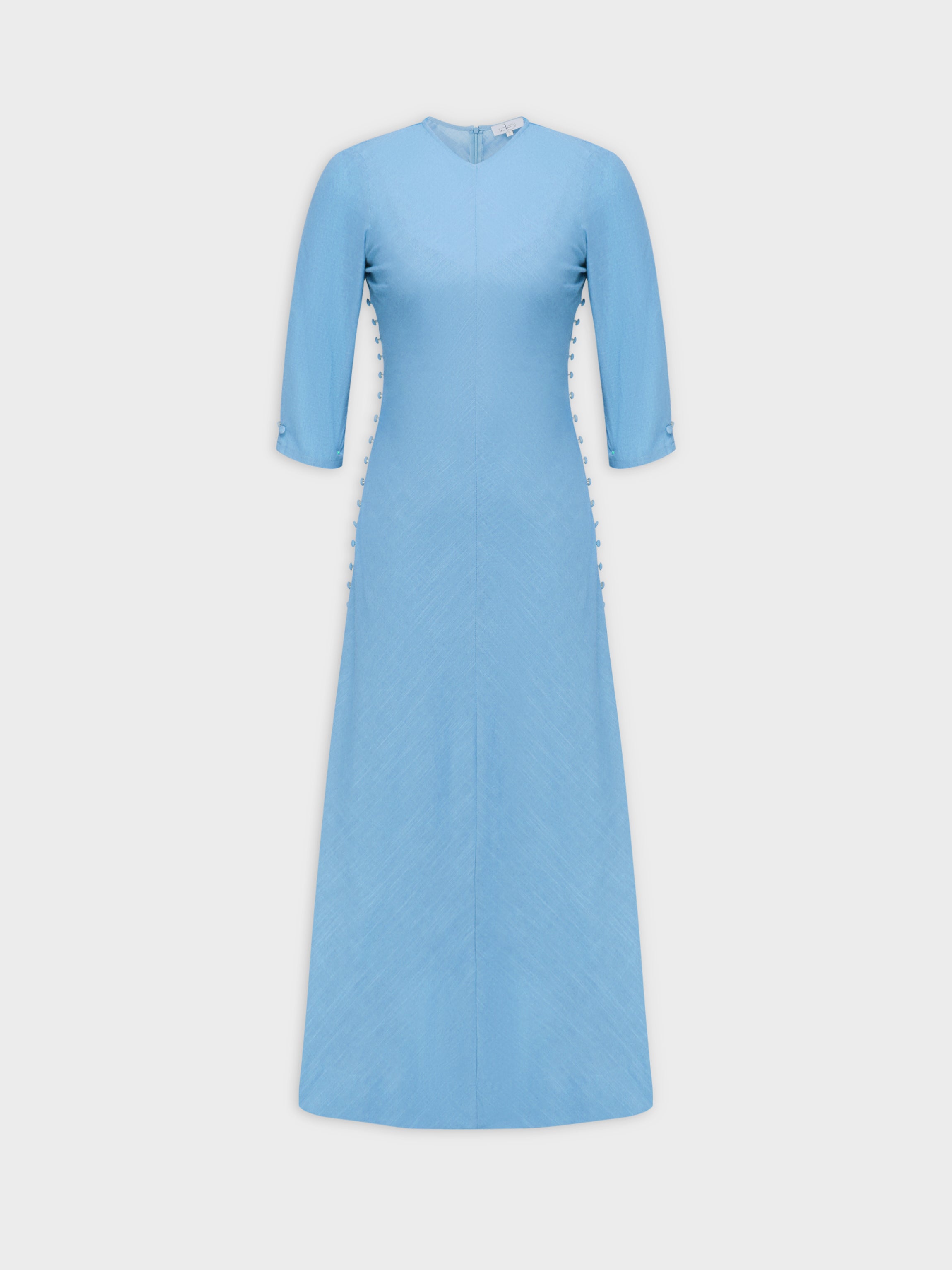 Side Button Dress-Blue