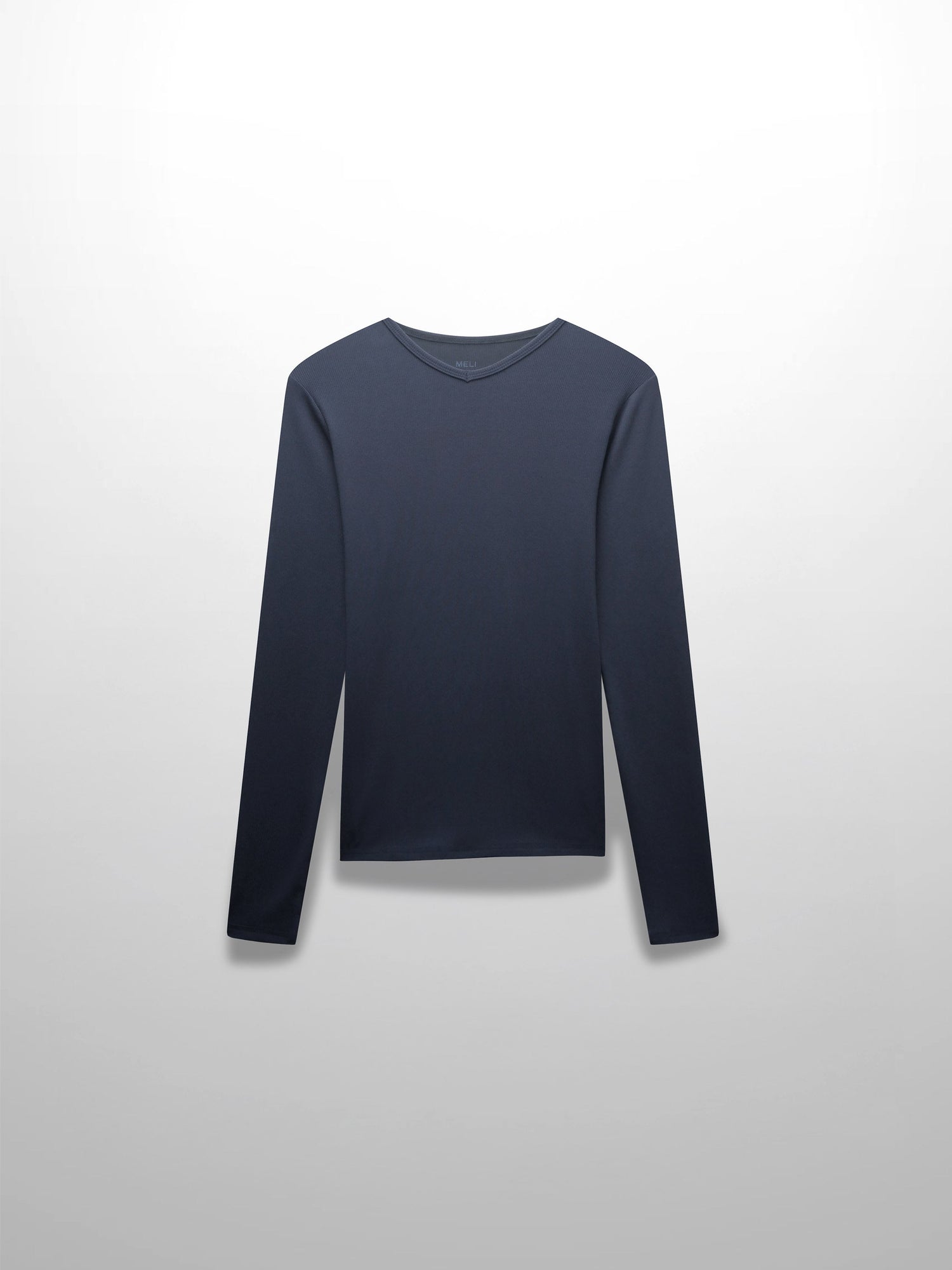 RIBBED HIGH V TEE LS-DENIM BLUE