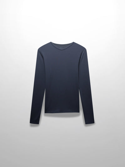 RIBBED HIGH V TEE LS-DENIM BLUE