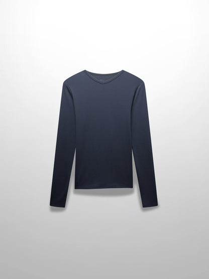 RIBBED HIGH V TEE LS-DENIM BLUE