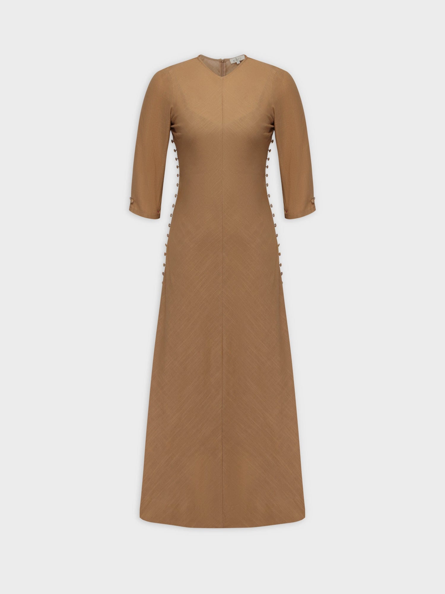 Side Button Dress-Tan