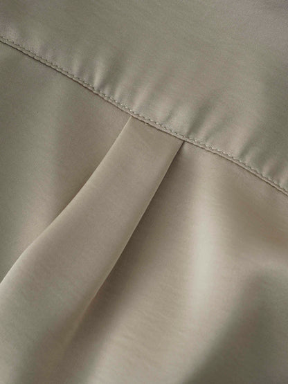 High/Low Faux Satin Crossover Top-Celery Green