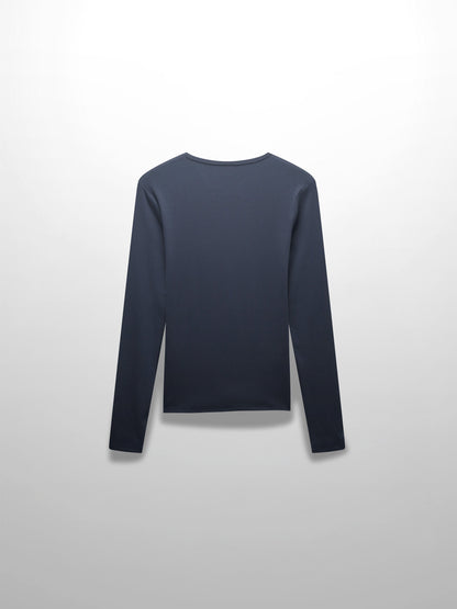 RIBBED HIGH V TEE LS-DENIM BLUE
