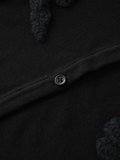 Crochet Puff Flower Sweater Set-Black