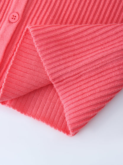 Ribbed Knit Cardigan-Coral