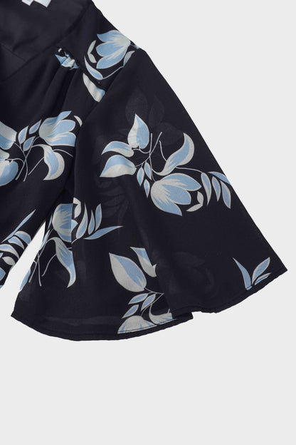 Flutter Sleeve Wrap Dress-Blue Flower
