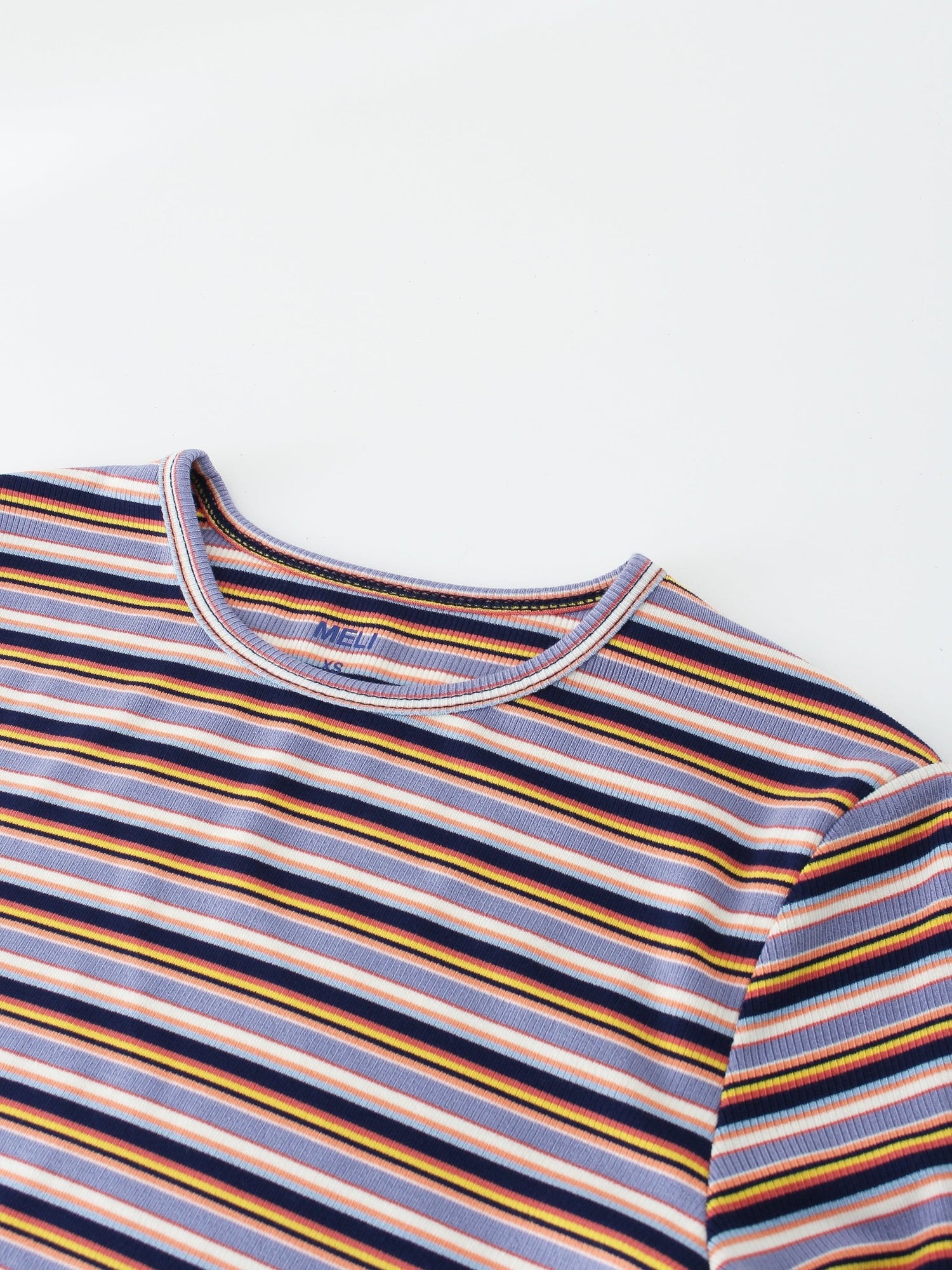 Striped Ribbed Crew-Lilac/Coral/Citrus