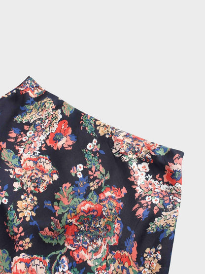 Printed Satin Slip Skirt-Vintage Floral