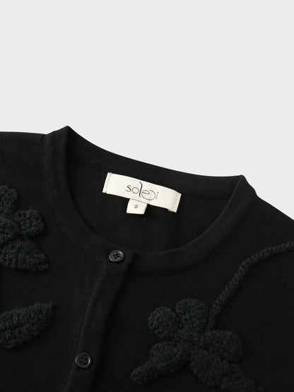 Crochet Puff Flower Sweater Set-Black
