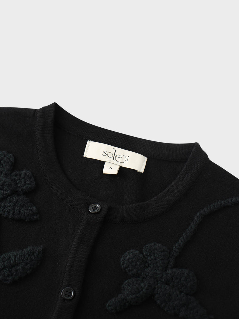 Crochet Puff Flower Sweater Set-Black