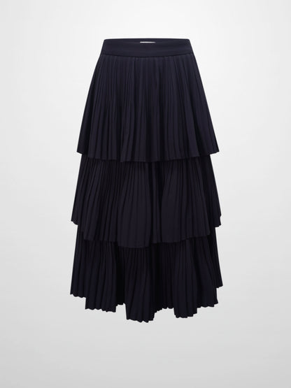 Pleated Layer Skirt 26"-Navy